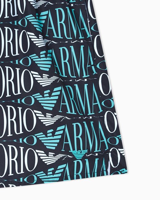 Emporio Armani Blue Swim Shorts With All-Over Logo for men