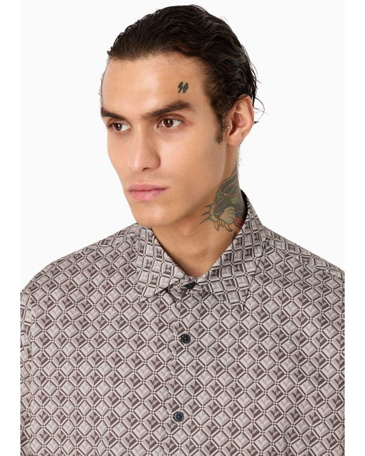 Camisa Ancha De Manga Corta En Mezcla De Lyocell Con Estampado Integral Asv Emporio Armani de hombre de color Gray
