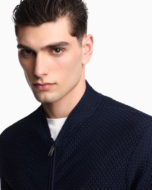 Emporio Armani Blue Embossed Two-Way Stretch Jersey Blouson for men