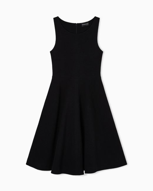 Emporio Armani Black Embossed Jersey Full-Skirted Dress