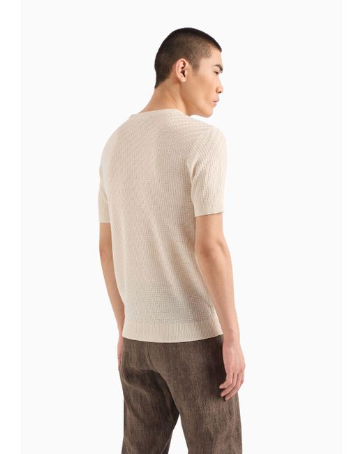 Emporio Armani Natural Asv Wool And Lyocell-blend Jumper In A Front And Back Plain Knit for men