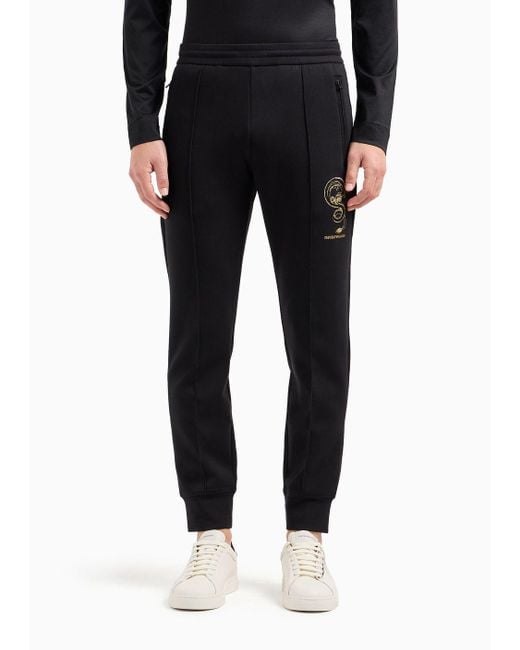 Emporio Armani Black Double-jersey Joggers With Dragon Embroidery for men