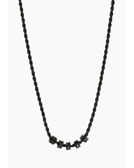 Emporio Armani Metallic Gunmetal Stainless Steel Chain And Rondelle Necklace for men