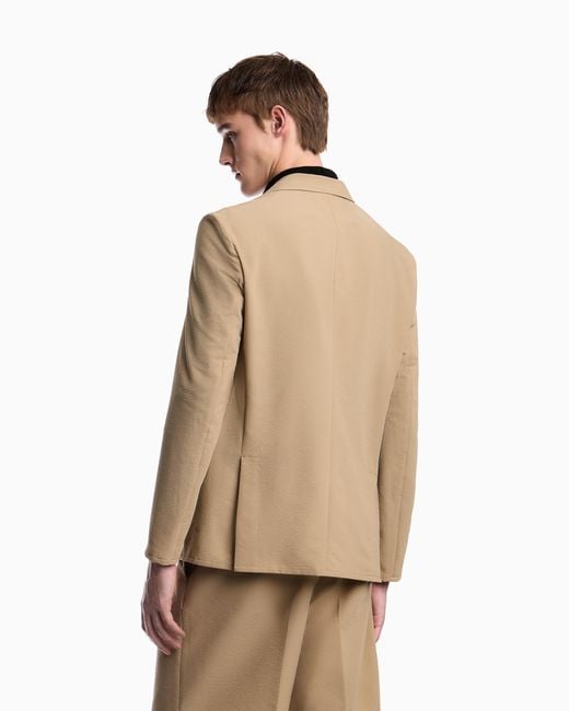Emporio Armani Natural Seersucker Blazer With Down Padding And A Regular Fit for men