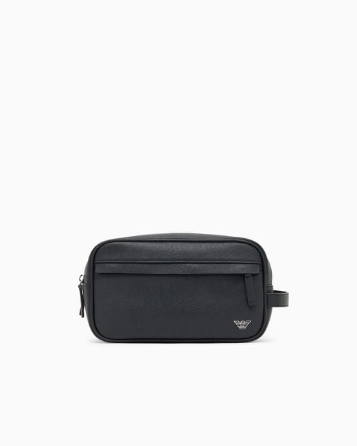 Emporio Armani Black Regenerated Saffiano Washbag for men