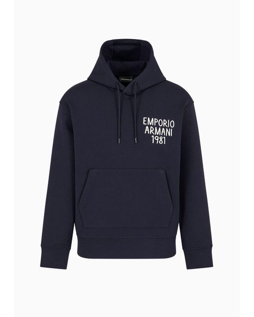 Emporio Armani Sweatshirt Aus Doppellagigem Jersey Mit Kapuze Und Logo-stickerei in Blue für Herren