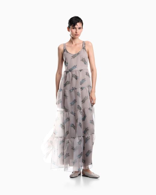Emporio Armani White Long Flounced Dress