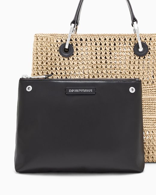 Emporio Armani Natural Myea Bag Woven Straw Medium Shopper Bag