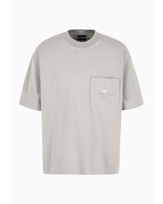 Emporio Armani Gray Oversize Heavy Jersey T-shirt With Pocket And Embossed Logo Embroidery for men