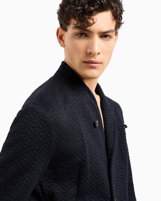 Veste Col Officier En Maille Jersey Motif Chevron Emporio Armani pour homme en coloris Blue