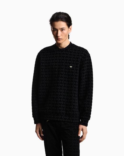 Emporio Armani Black Lunar New Year Double-Jersey Sweatshirt With All-Over Flocked Eagles for men