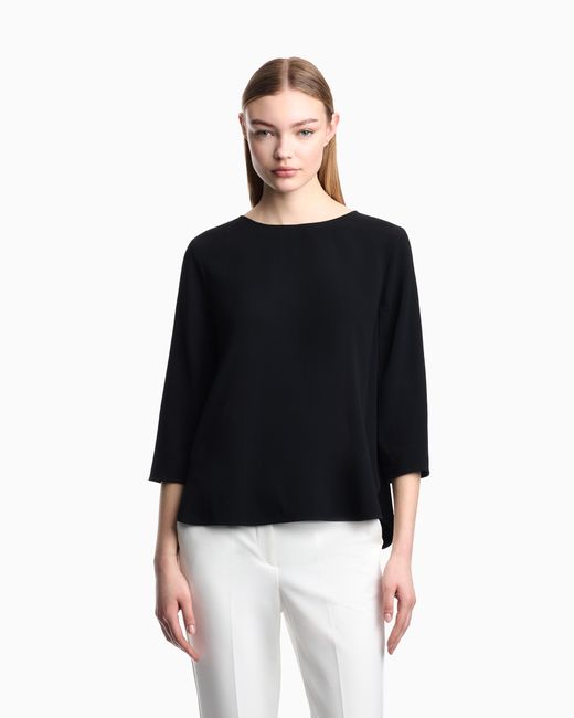 Emporio Armani Black Envers Satin Blouse With 3/4 Sleeves And Zip Essential