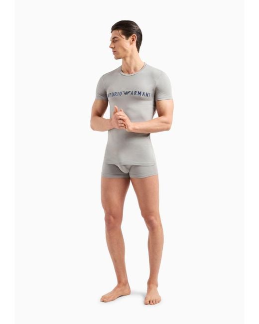 Emporio Armani Asv Underwear-set Mit Loungewear T-shirt Und Eng Anliegenden Boxershorts Aus Bio-baumwolle Mit Mega-logo in Gray für Herren