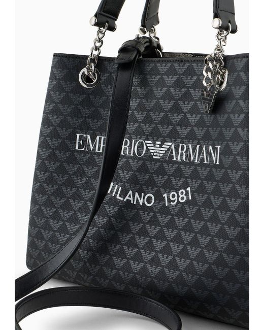 Emporio Armani Black Handtasche Mit Allover-adler Und Logo-print Milano 1981