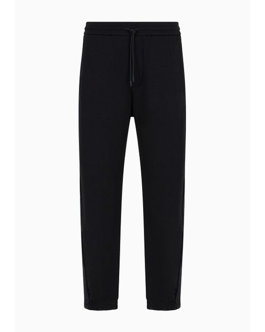 Emporio Armani Black Double-jersey Joggers With Drawstring And Logo Tape for men
