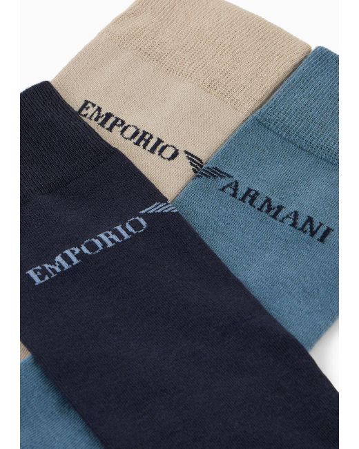 Emporio Armani Blue Three-pack Of Socks With Logo for men