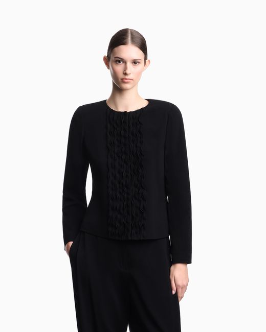 Emporio Armani Black Armure Fabric Jacket With Ruffles