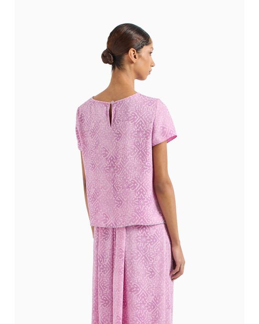 Emporio Armani Pink Short-sleeved Crépon-silk Blouse With Stencil Flower Print