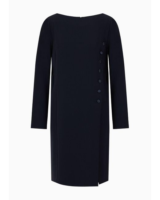 Emporio Armani Blue Technical Cady Tunic Dress With Satin Buttons
