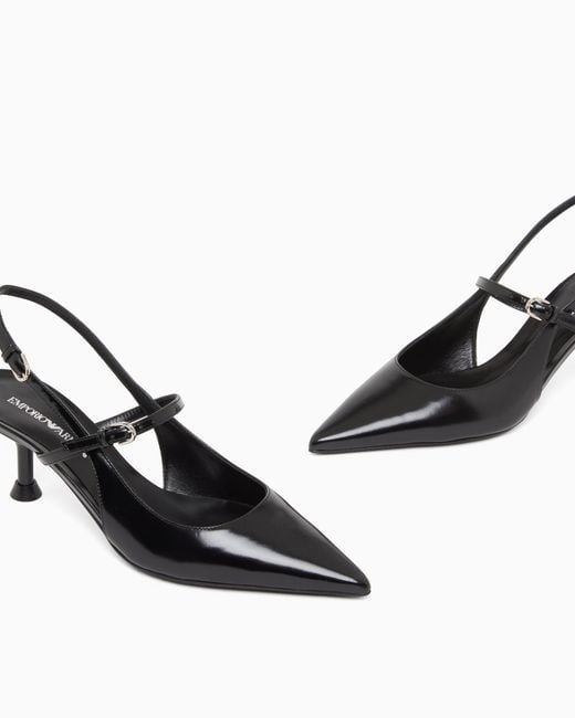 Emporio Armani White Shiny Polished Leather Slingback Court Shoes