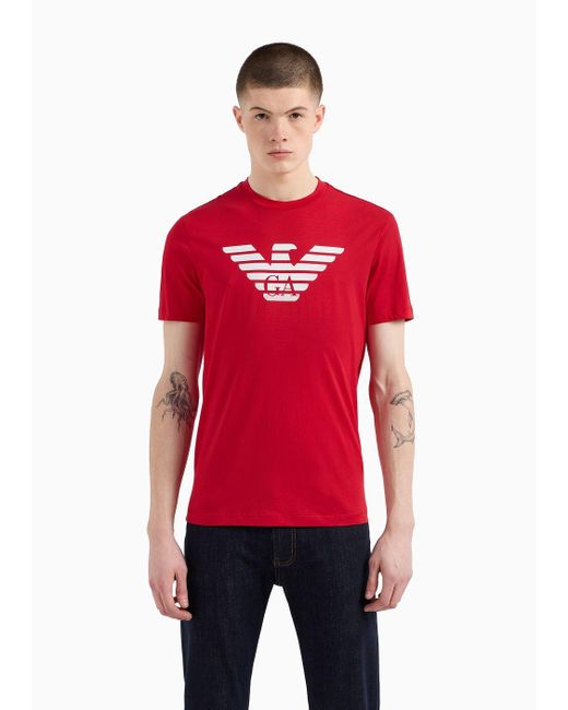 Camiseta De Punto De Algodón Pima Con Estampado De Logotipo Emporio Armani de hombre de color Red
