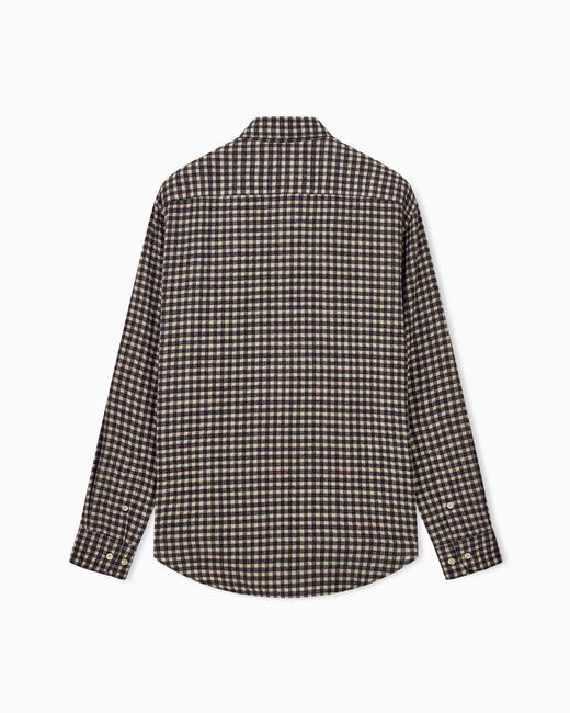 Emporio Armani Gray Long-Sleeve Micro-Check Flannel Shirt for men