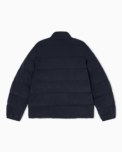 Emporio Armani Blue Water-Repellent Quilted Nylon Spandex Down Jacket for men