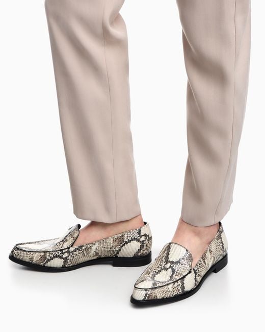 Emporio Armani White Icon Python-Print Leather Loafers