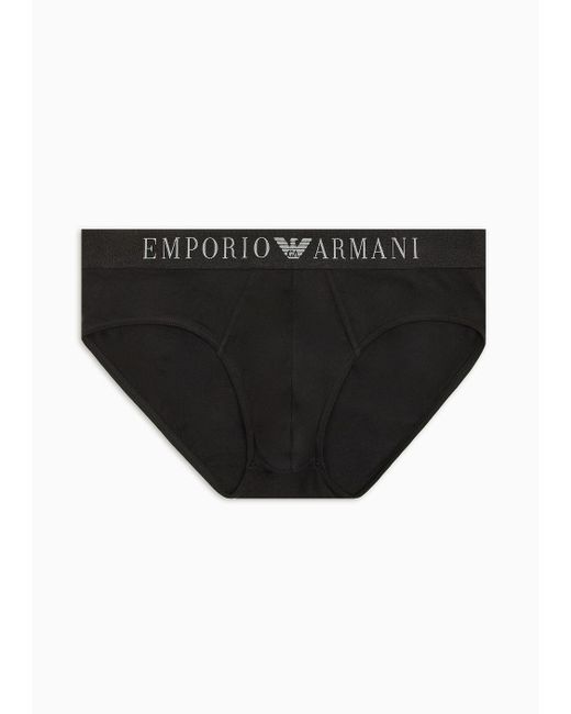 Emporio Armani Black Superfine Cotton Briefs With Logo Waistband for men