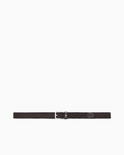Emporio Armani White Woven-Leather Belt for men