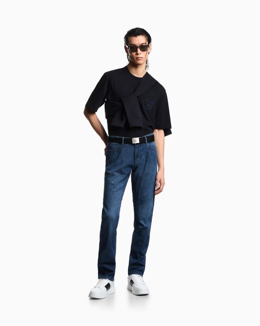 Emporio Armani Blue J06 Slim-Fit, Lightly Worn-Look 8-Oz Denim Jeans for men