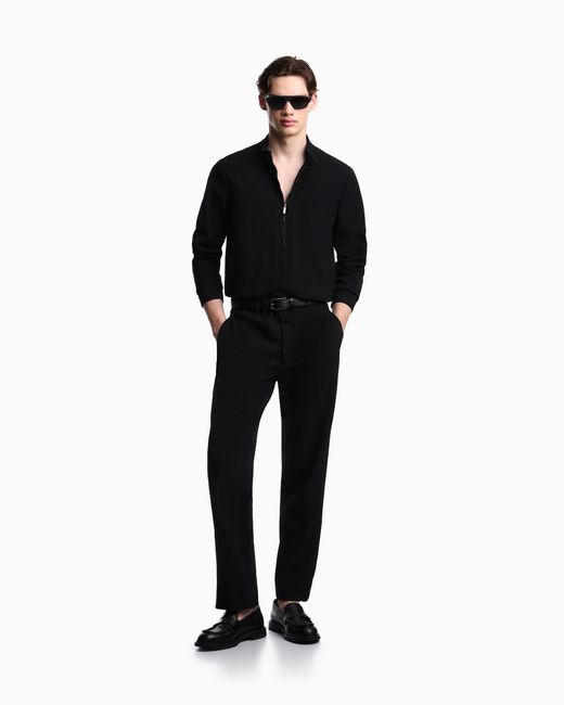 Emporio Armani Blue Light Wool Stretch Seersucker Blouson for men