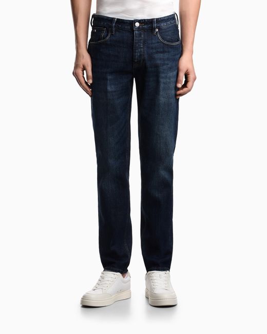 Emporio Armani Blue J75 Slim-Fit, Stone-Washed 8.6-Oz Comfort Stretch-Denim Jeans for men