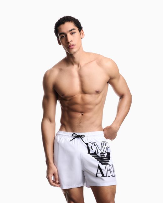 Emporio Armani White Bold Logo Swim Shorts for men
