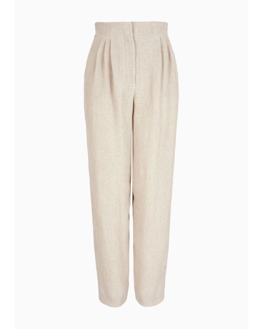 Emporio Armani Natural Oval-leg Trousers In An Armure Linen-blend Crêpe
