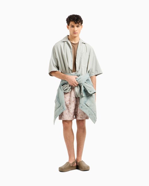 Emporio Armani Pink Asv Satin Bermuda Shorts With All-Over Paisley Print From The Peace Capsule Collection for men