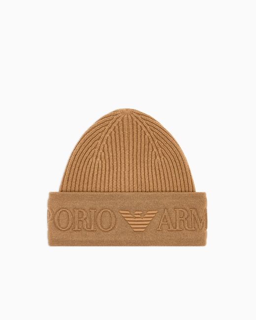 Gorro De Lana Con Vuelta Con Logotipo Emporio Armani de hombre de color Brown