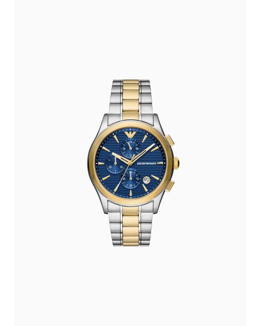 Emporio Armani Blue Chronograph Two-tone Stainless Steel Watch for men
