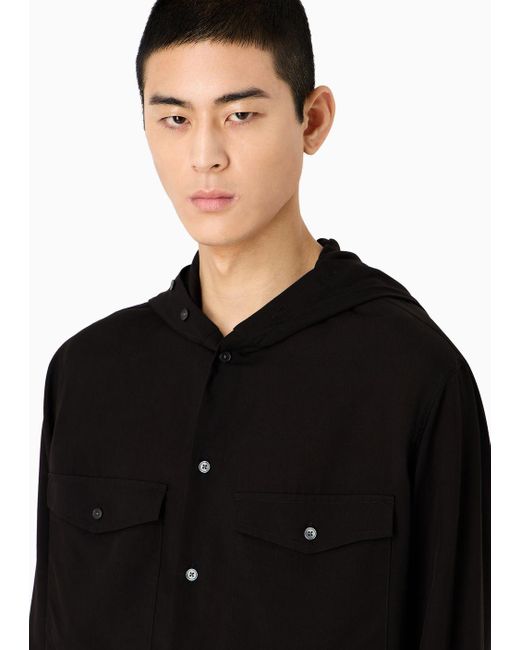 Emporio Armani Black Asv Lyocell Comfort-fit Hooded Shirt for men