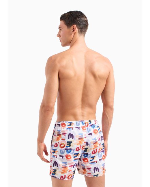 Emporio Armani Red Asv Macro Logo Print Quick-dry Recycled-fabric Swim Shorts for men