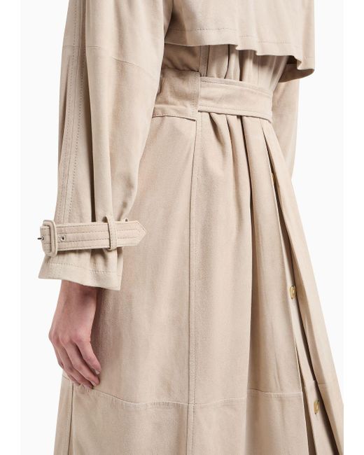 Emporio Armani Natural Icon Double-breasted, Belted Trench Coat In Goatskin Suede