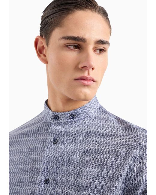 Emporio Armani Gray Guru-collar Shirt In Op-art Jacquard Jersey for men