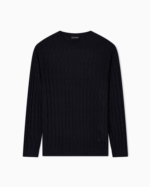 Emporio Armani Asv Gemusterter Pullover Aus Lyocell-Mischung Mit Relief-Optik in Blue für Herren