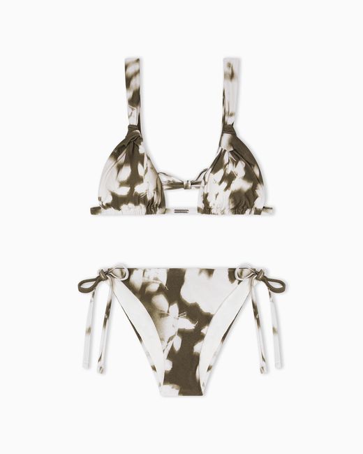Emporio Armani White Padded Triangle Bikini With Floral Print