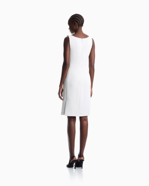 Emporio Armani White Slim Sleeveless Dress With A Boat Neckline And Back Zip