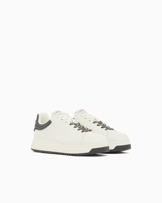 Emporio Armani White Leather Sneakers With Rubber Back Knurled Sole for men