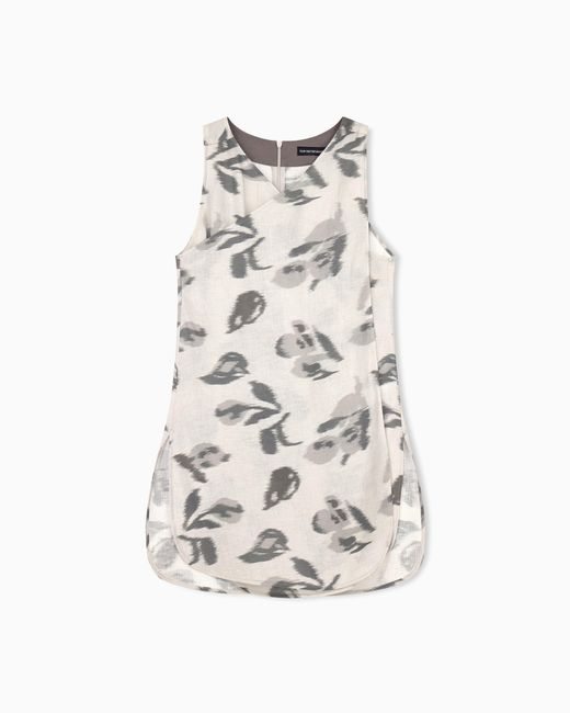 Emporio Armani White Linen Top With A Chiné Flower Print And Concealed Back Zip