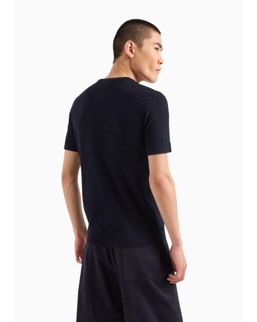 Emporio Armani Blue Asv Wool And Lyocell-blend Jumper In A Front And Back Plain Knit for men