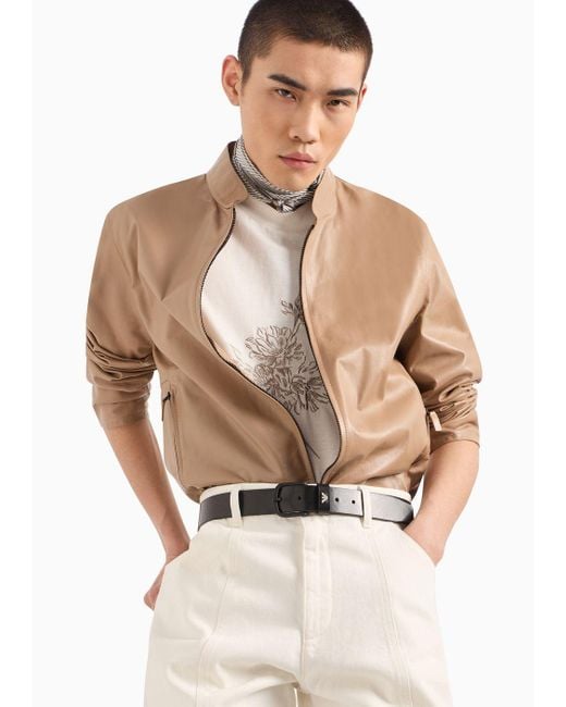 Emporio Armani Brown Blouson In Partially Vegetable-tanned Plonge Lamb Nappa Leather for men