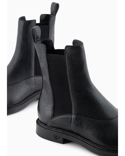 Emporio Armani Black Grained Leather Chelsea Boots for men